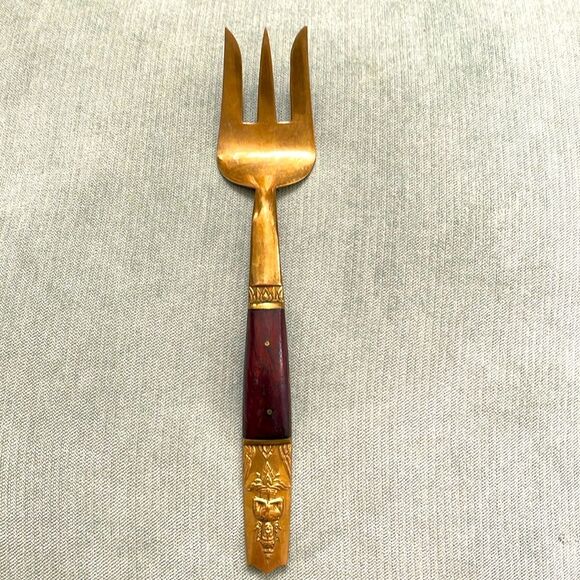 Vintage Buddha 1960's T James of Siam Twisted Bronze Large Serving Fork - Picture 1 of 5